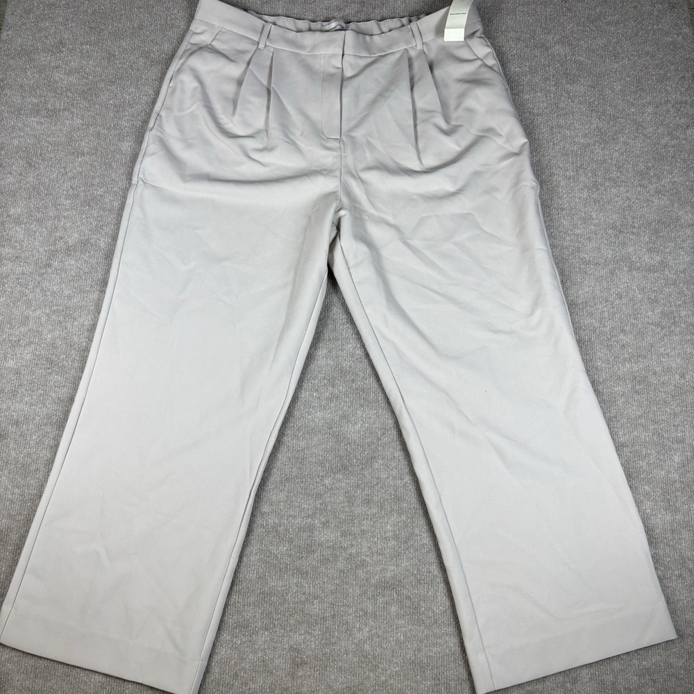 Abercrombie & Fitch Womens 35x20 Beige Wide Leg Cropped Pleated Pants NWT